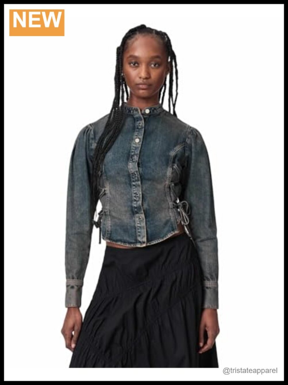 AllSaints Evanna Denim Shirt Women Long Sleeve Button Down Lyocell Cotton